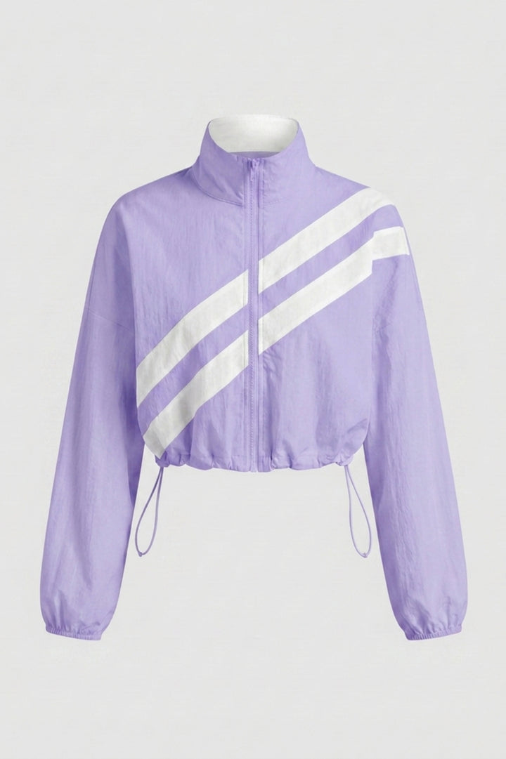 Dames Cropped Windbreaker Top | Zip Front | Contrast Strepen