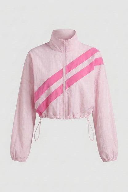 Dames Cropped Windbreaker Top | Zip Front | Contrast Strepen