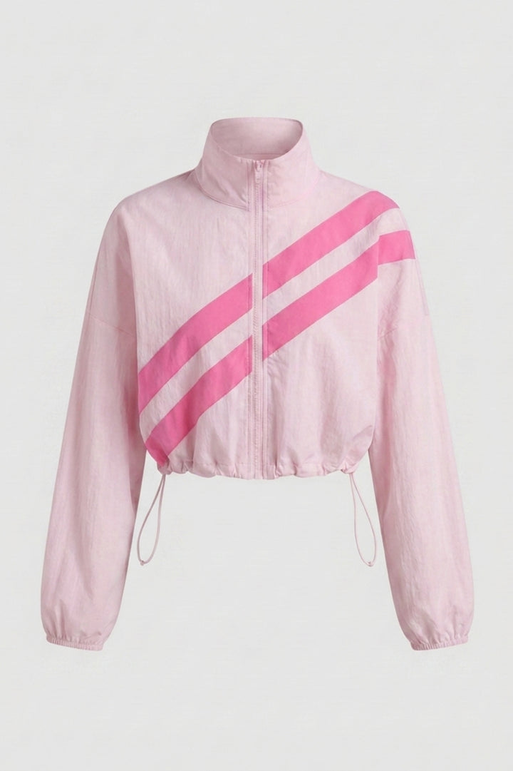 Dames Cropped Windbreaker Top | Zip Front | Contrast Strepen