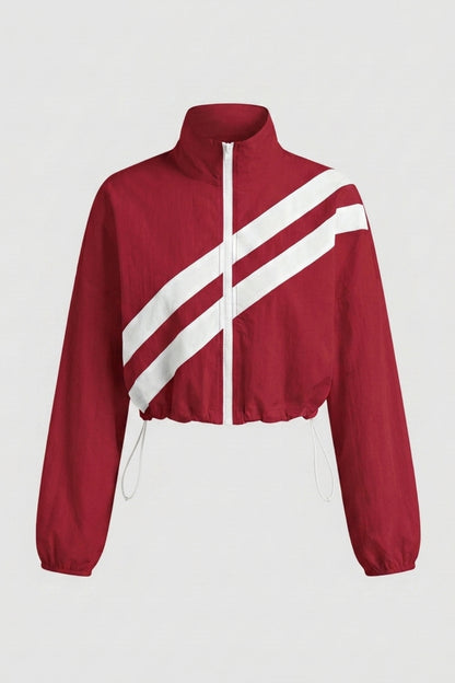 Dames Cropped Windbreaker Top | Zip Front | Contrast Strepen