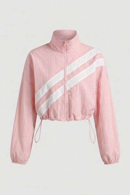 Dames Cropped Windbreaker Top | Zip Front | Contrast Strepen