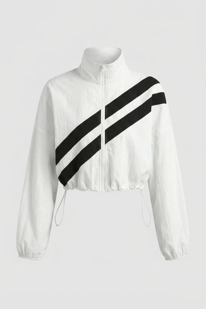 Dames Cropped Windbreaker Top | Zip Front | Contrast Strepen
