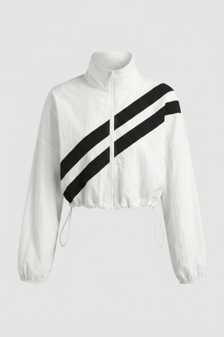 Dames Cropped Windbreaker Top | Zip Front | Contrast Strepen