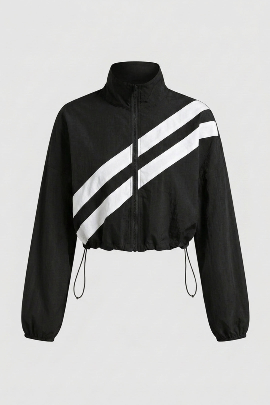 Dames Cropped Windbreaker Top | Zip Front | Contrast Strepen