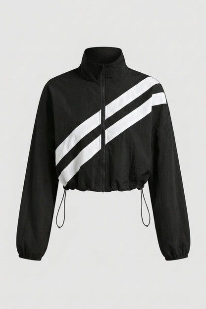 Dames Cropped Windbreaker Top | Zip Front | Contrast Strepen