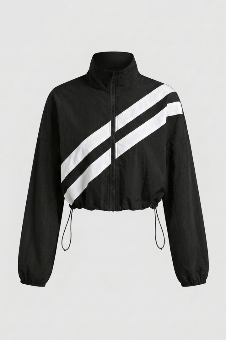 Dames Cropped Windbreaker Top | Zip Front | Contrast Strepen