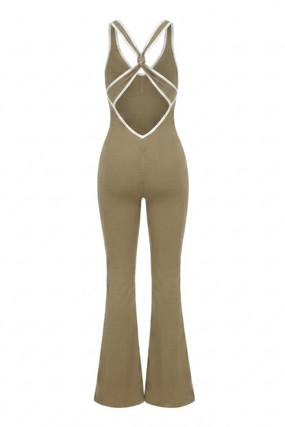 Dames Flared Jumpsuit | Sculpting Fit | Cross Back | Open Rug Detail