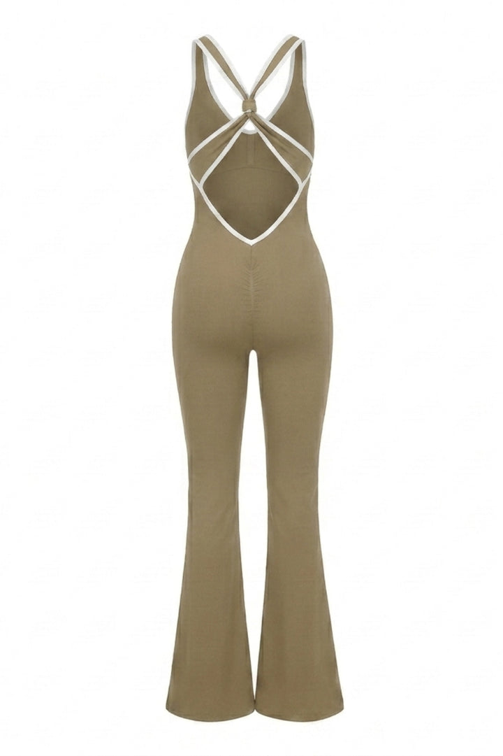 Dames Flared Jumpsuit | Sculpting Fit | Cross Back | Open Rug Detail