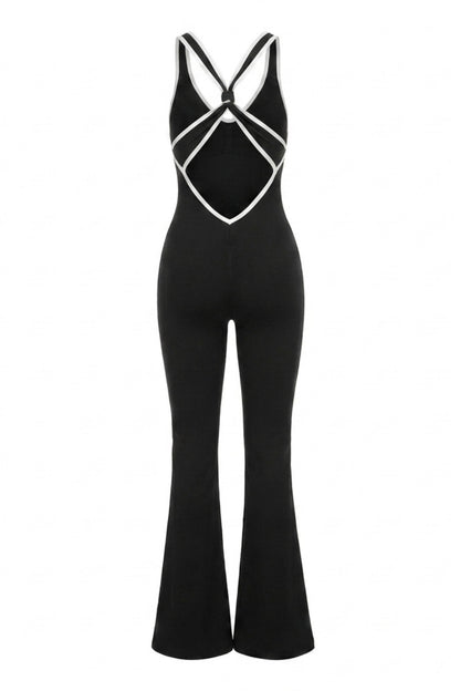 Dames Flared Jumpsuit | Sculpting Fit | Cross Back | Open Rug Detail