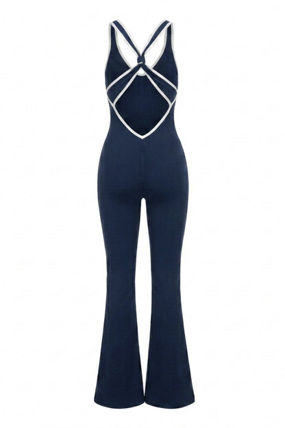 Dames Flared Jumpsuit | Sculpting Fit | Cross Back | Open Rug Detail
