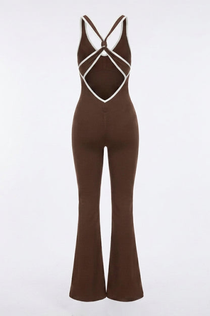 Dames Flared Jumpsuit | Sculpting Fit | Cross Back | Open Rug Detail