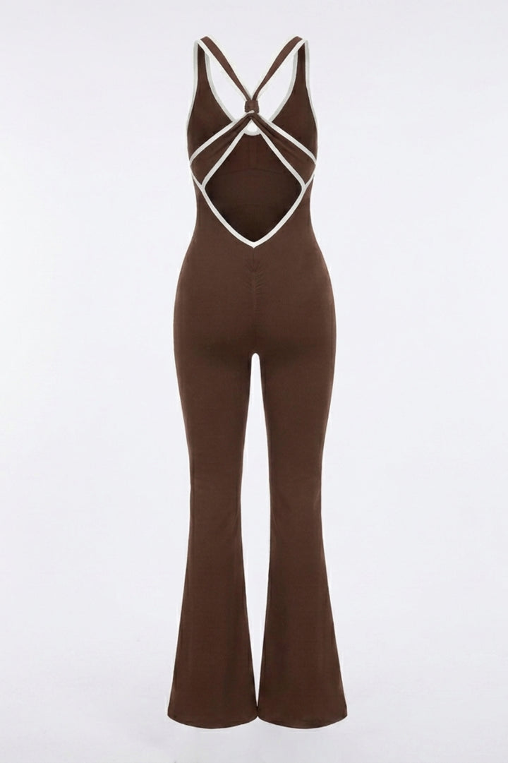 Dames Flared Jumpsuit | Sculpting Fit | Cross Back | Open Rug Detail