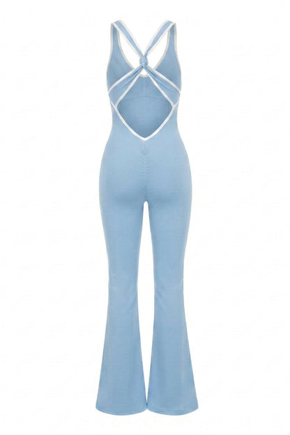 Dames Flared Jumpsuit | Sculpting Fit | Cross Back | Open Rug Detail