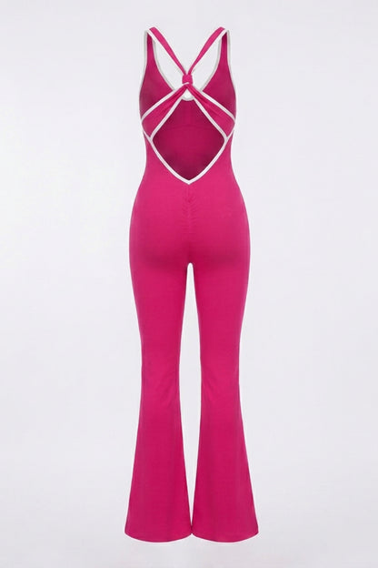 Dames Flared Jumpsuit | Sculpting Fit | Cross Back | Open Rug Detail