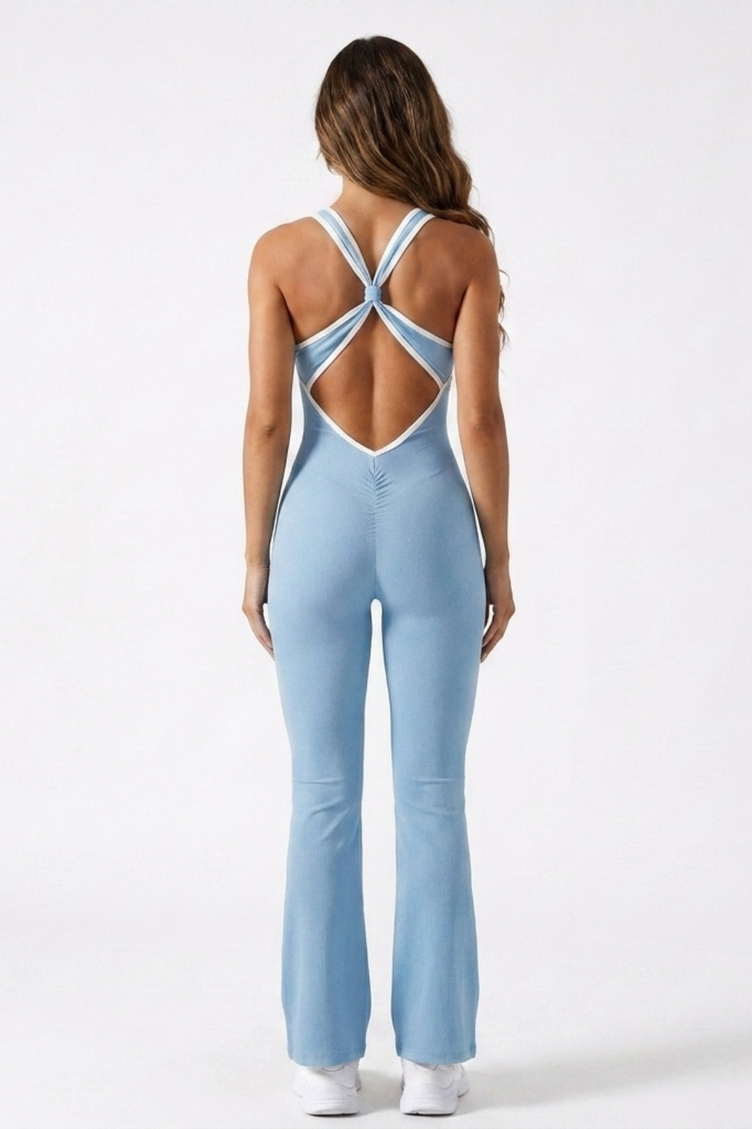 Dames Flared Jumpsuit | Sculpting Fit | Cross Back | Open Rug Detail