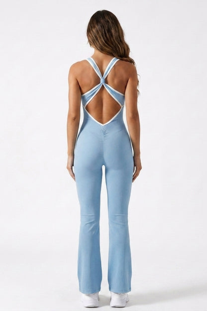Dames Flared Jumpsuit | Sculpting Fit | Cross Back | Open Rug Detail