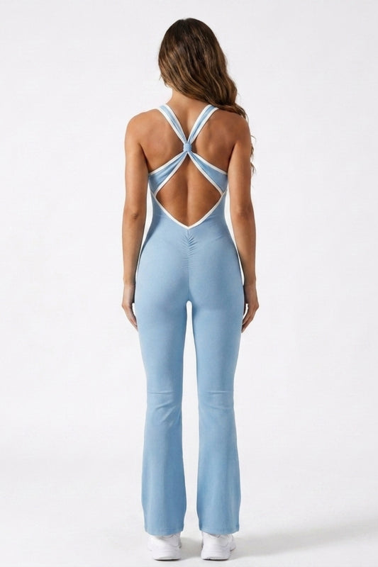 Dames Flared Jumpsuit | Corrigerende Pasvorm | Gekruiste Rug | Open Rug Detail