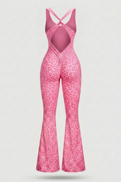 Dames Flared One Piece | Sculpting Fit | Luipaardprint | Open Back Activewear Onesie