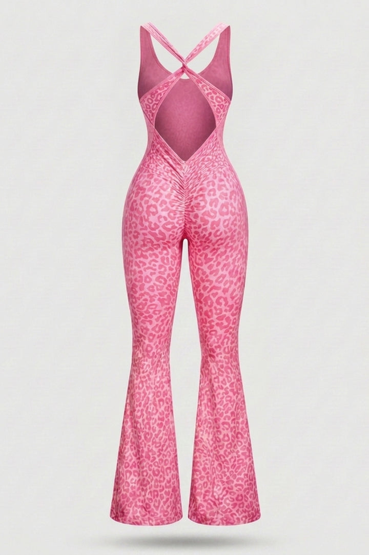 Dames Flared One Piece | Sculpting Fit | Luipaardprint | Open Back Activewear Onesie