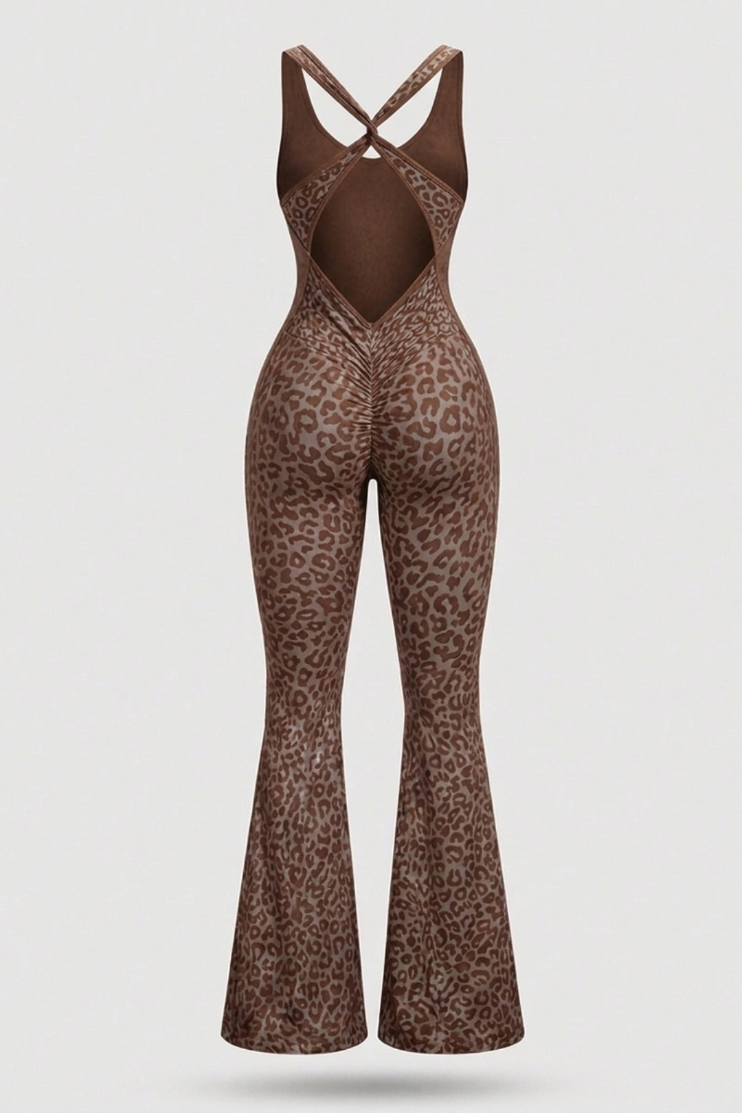 Dames Flared One Piece | Sculpting Fit | Luipaardprint | Open Back Activewear Onesie