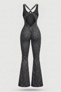 Dames Flared One Piece | Sculpting Fit | Luipaardprint | Open Back Activewear Onesie