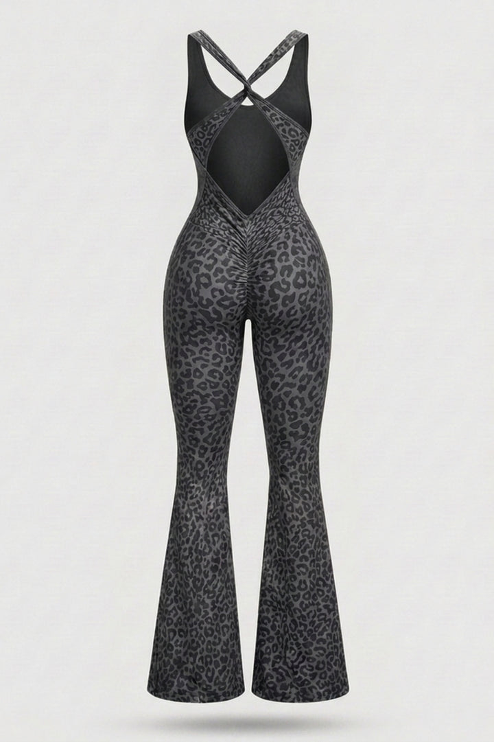 Dames Flared One Piece | Sculpting Fit | Luipaardprint | Open Back Activewear Onesie
