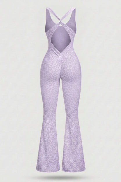 Dames Flared One Piece | Sculpting Fit | Luipaardprint | Open Back Activewear Onesie