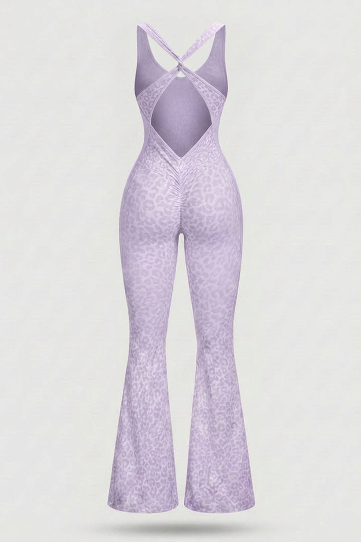Dames Flared One Piece | Sculpting Fit | Luipaardprint | Open Back Activewear Onesie
