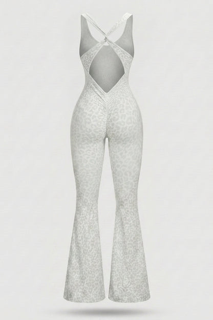 Dames Flared One Piece | Sculpting Fit | Luipaardprint | Open Back Activewear Onesie