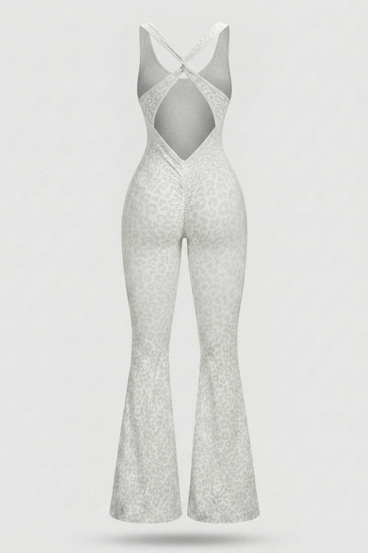 Dames Flared One Piece | Sculpting Fit | Luipaardprint | Open Back Activewear Onesie