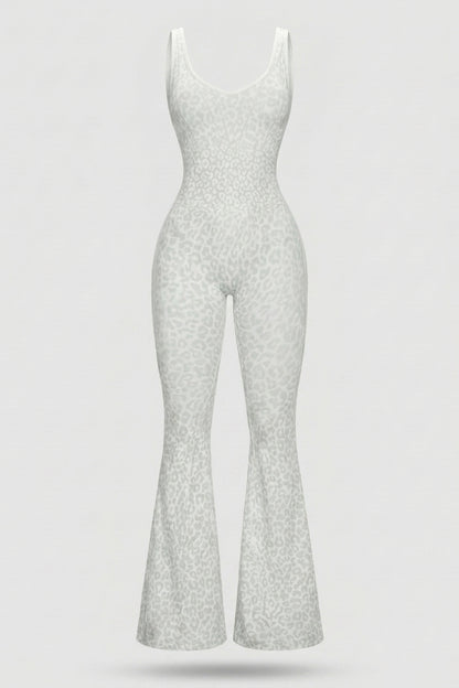 Dames Flared One Piece | Sculpting Fit | Luipaardprint | Open Back Activewear Onesie