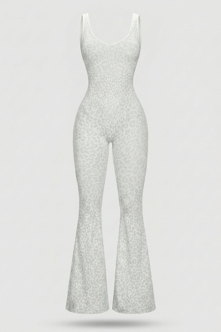 Dames Flared One Piece | Sculpting Fit | Luipaardprint | Open Back Activewear Onesie