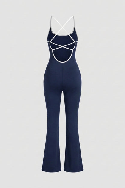 Dames Strappy Flared Onesie | Sculpting Fit | Scoop Neck | Cross Back One-Piece