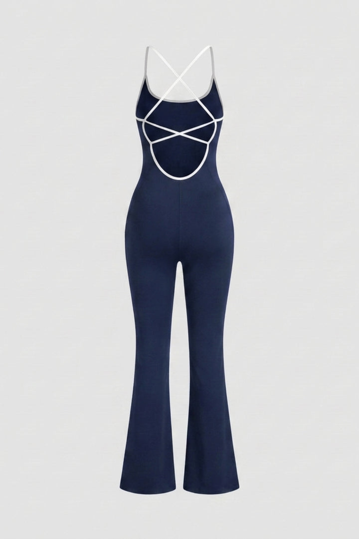 Dames Strappy Flared Onesie | Sculpting Fit | Scoop Neck | Cross Back One-Piece