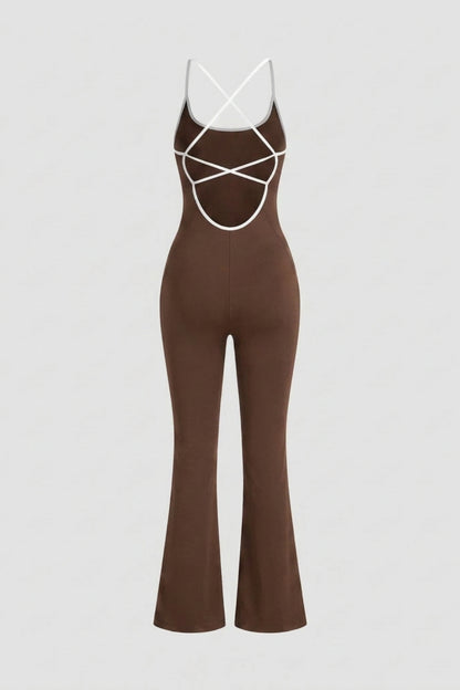 Dames Strappy Flared Onesie | Sculpting Fit | Scoop Neck | Cross Back One-Piece