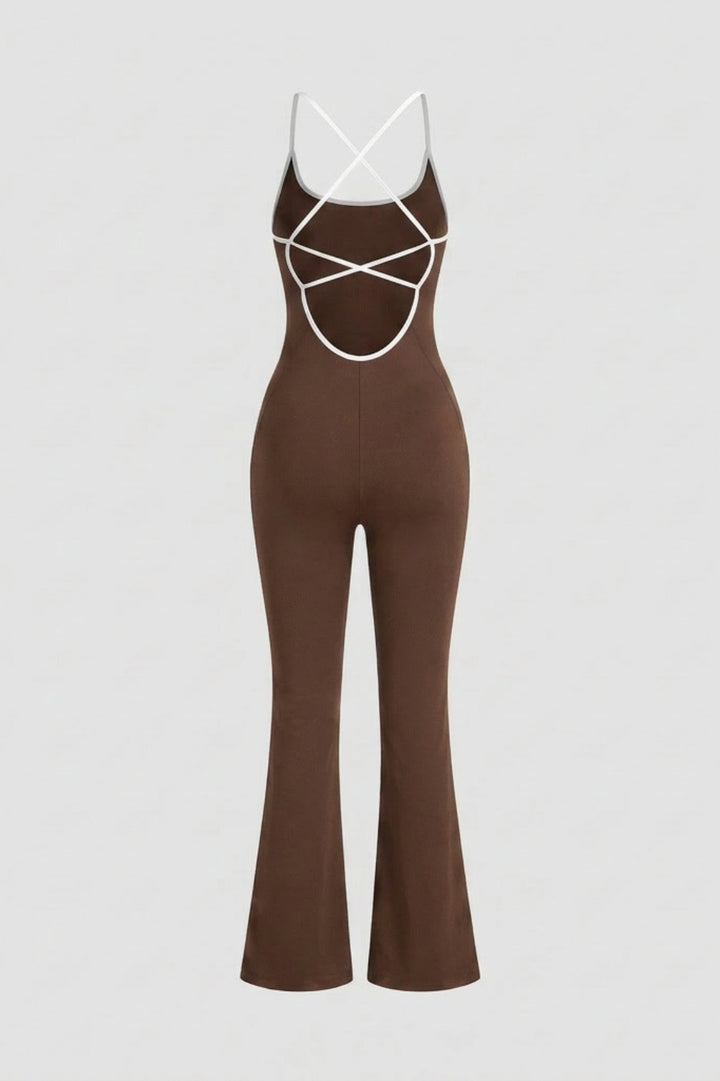 Dames Strappy Flared Onesie | Sculpting Fit | Scoop Neck | Cross Back One-Piece