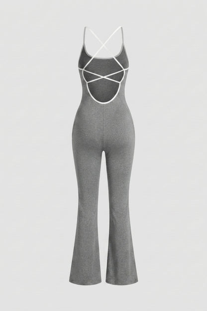Dames Strappy Flared Onesie | Sculpting Fit | Scoop Neck | Cross Back One-Piece