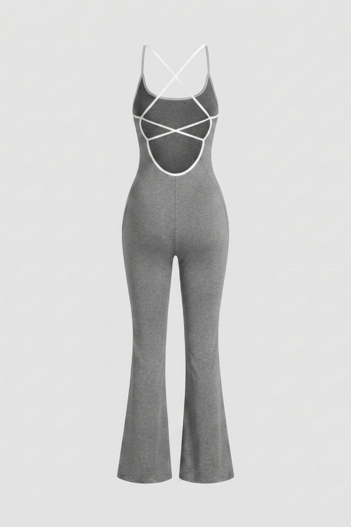 Dames Strappy Flared Onesie | Sculpting Fit | Scoop Neck | Cross Back One-Piece