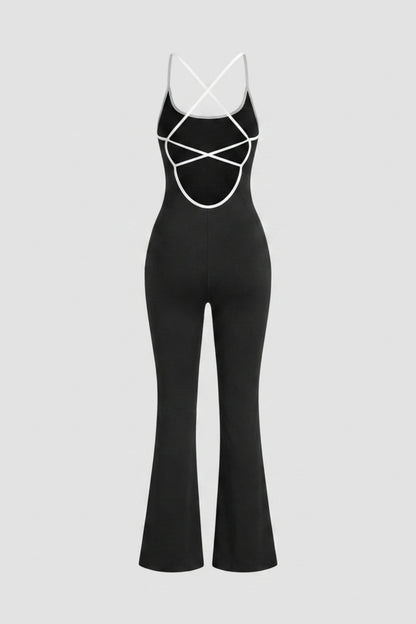 Dames Strappy Flared Onesie | Sculpting Fit | Scoop Neck | Cross Back One-Piece
