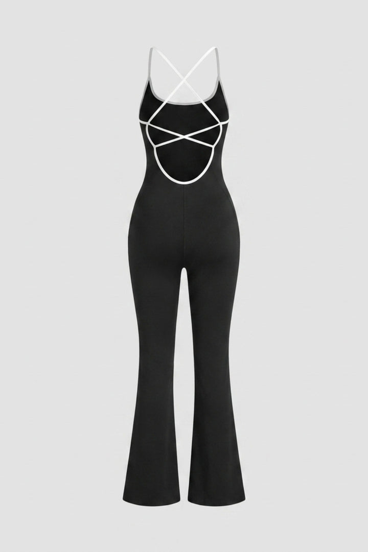Dames Strappy Flared Onesie | Sculpting Fit | Scoop Neck | Cross Back One-Piece