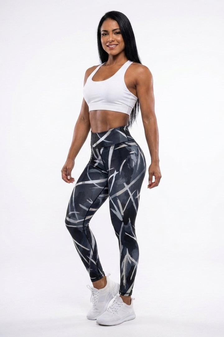 Dames High Waist Legging | Aansluitende Fit | Multicolor Paint Print | Activewear Legging