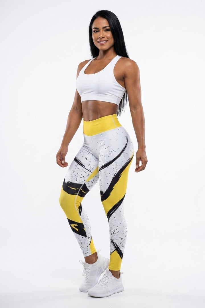 Dames High Waist Legging | Aansluitende Fit | Multicolor Paint Print | Activewear Legging