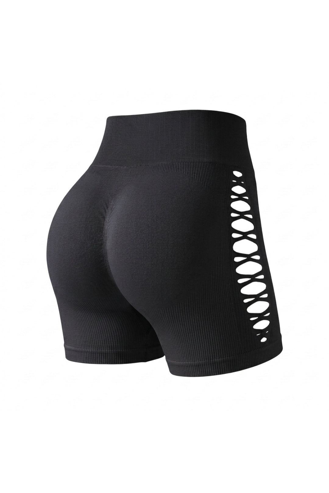 Women's High Waist Shorts | Form-Fitting | Ribbed Look | Cut-Out Activewear Short