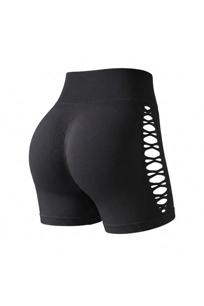 Women's High Waist Shorts | Form-Fitting | Ribbed Look | Cut-Out Activewear Short