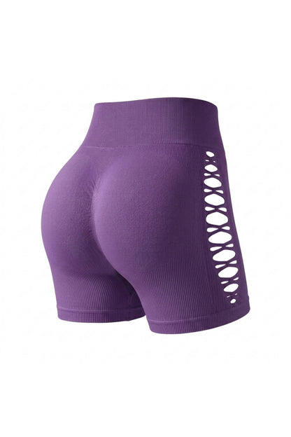 Women's High Waist Shorts | Form-Fitting | Ribbed Look | Cut-Out Activewear Short