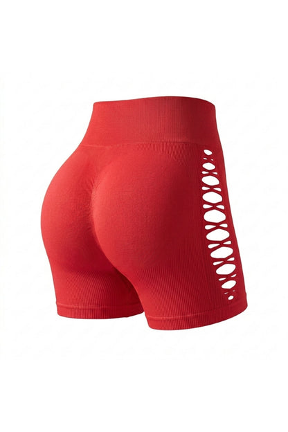 Women's High Waist Shorts | Form-Fitting | Ribbed Look | Cut-Out Activewear Short