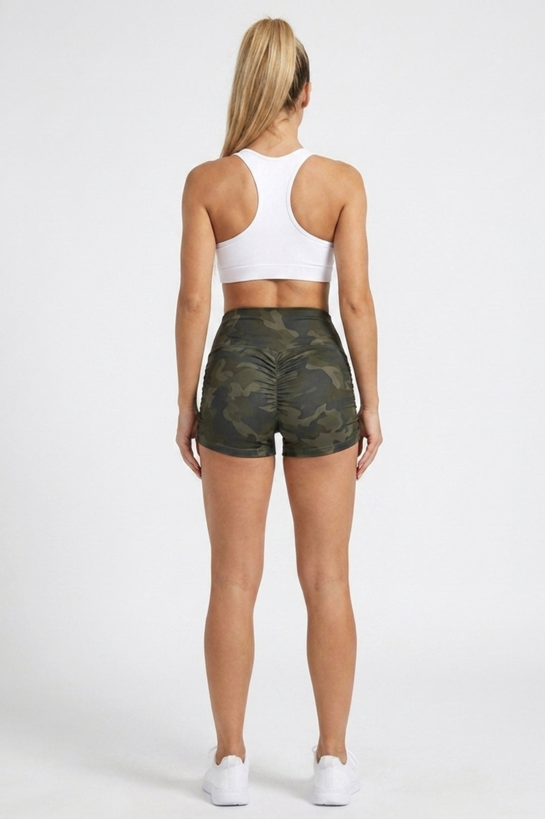 Dames High Waist Shorts | Aansluitende Fit | Scrunch Detail | Camo Workout Short