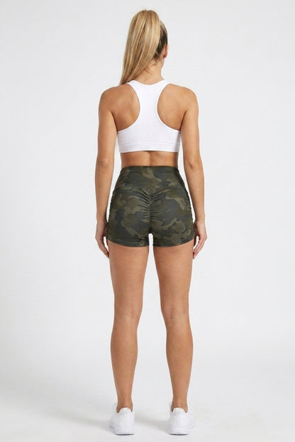 Dames High Waist Shorts | Aansluitende Fit | Scrunch Detail | Camo Workout Short
