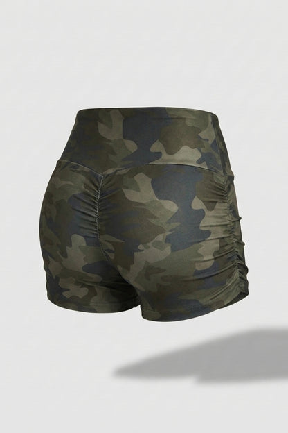 Dames High Waist Shorts | Aansluitende Fit | Scrunch Detail | Camo Workout Short