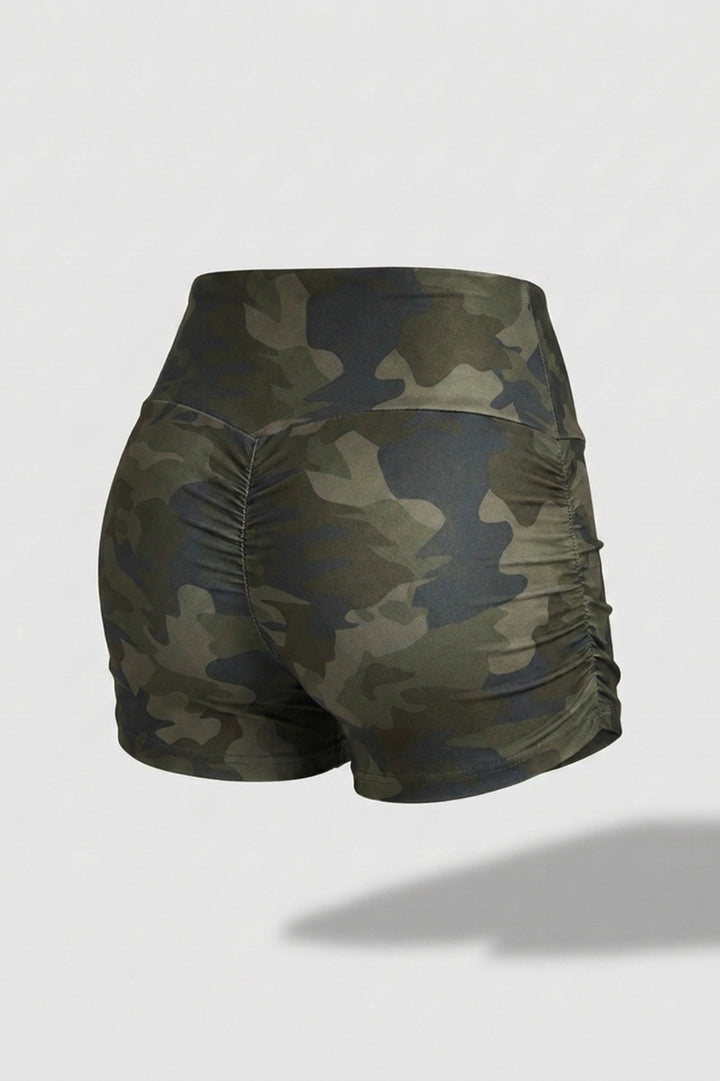 Dames High Waist Shorts | Aansluitende Fit | Scrunch Detail | Camo Workout Short